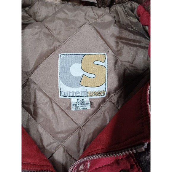 Current Seen Mens Jacket Long Parka Sz M Tan Aztec Print Lined Full Zip VTG 90s - Picture 2 of 3